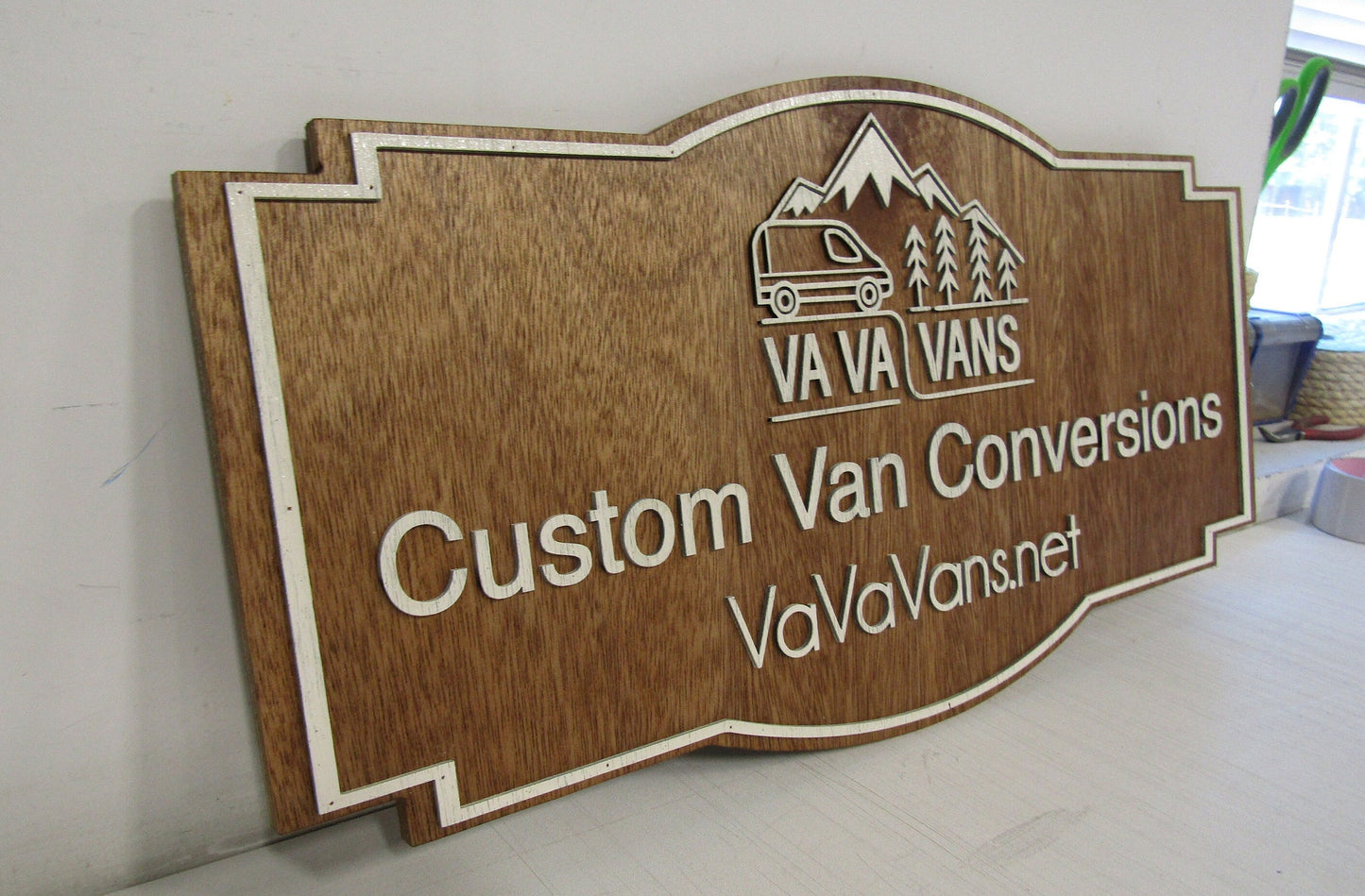 Custom Handmade Wood Sign for Outdoor Indoor Hanging Personalized Commercial Signage Van Vehicle Business Sign Raised Text Handmade