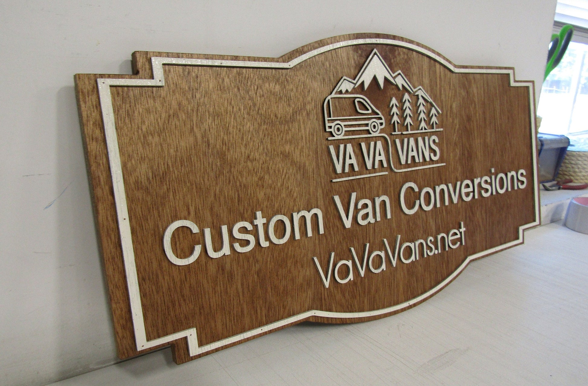 Custom Handmade Wood Sign for Outdoor Indoor Hanging Personalized Commercial Signage Van Vehicle Business Sign Raised Text Handmade