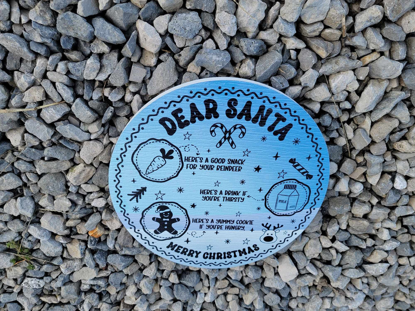 Dear Santa Tray Round Blue Cookies Milk Reindeer Carrot PVC Printed Christmas Day Treat Gift Snack Plate Leave for Santa