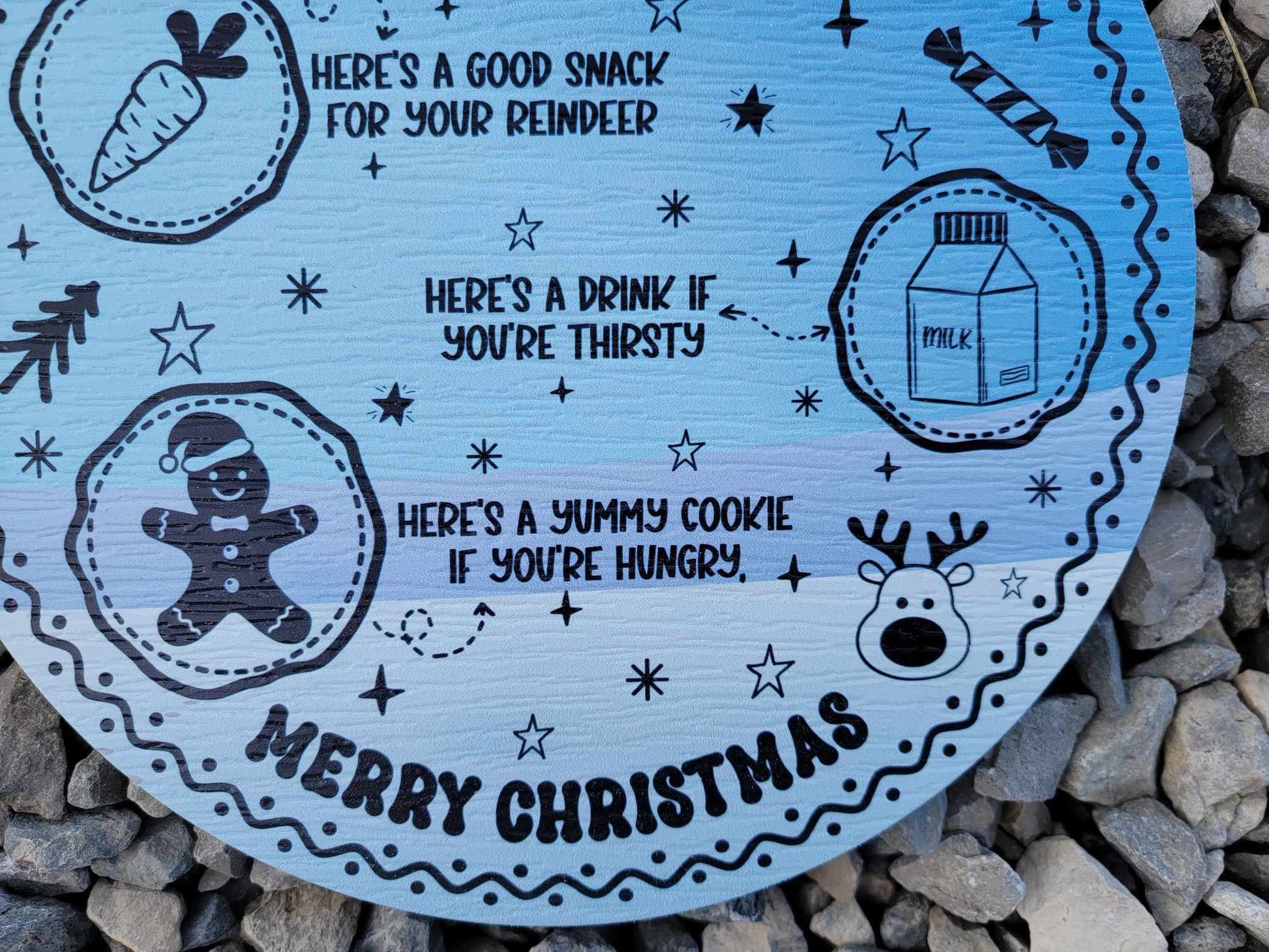 Dear Santa Tray Round Blue Cookies Milk Reindeer Carrot PVC Printed Christmas Day Treat Gift Snack Plate Leave for Santa