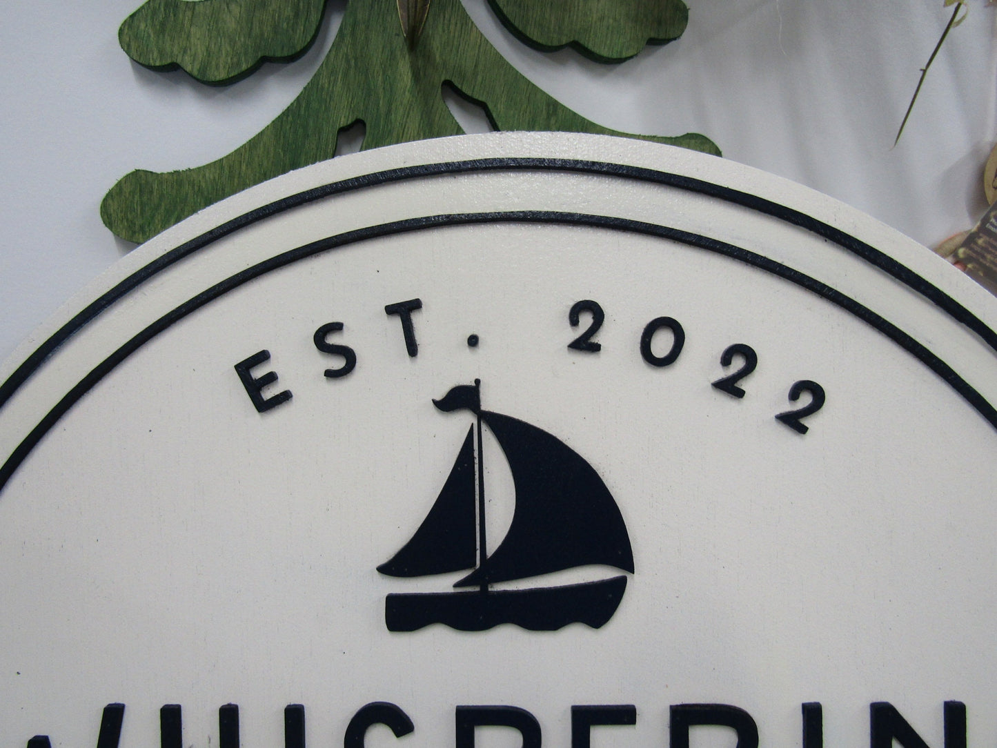 Custom Wooden Sign For Home Sail Boat Lake House Waves Round Made to Order Logo Circle Handmade Raised Text Home