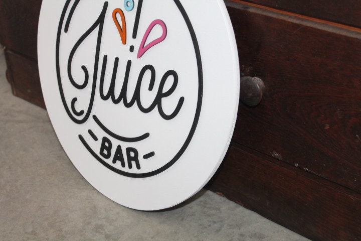 Wooden Juice Bar Sign Juice Stand 3D Text White Contemporary Smoothie Stand Straw Fruit Design Wall Art Decoration Wood Sign Lemonade