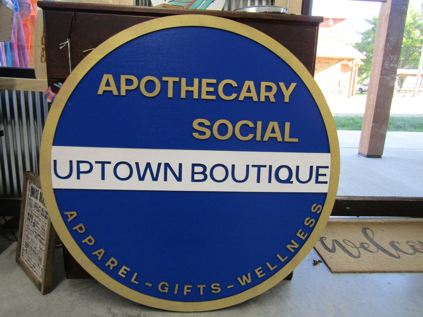 Custom Sign Round Business Uptown Boutique Social Commerical Signage Single Or Double Sided Made to Order Store Logo Circle Wooden Handmade