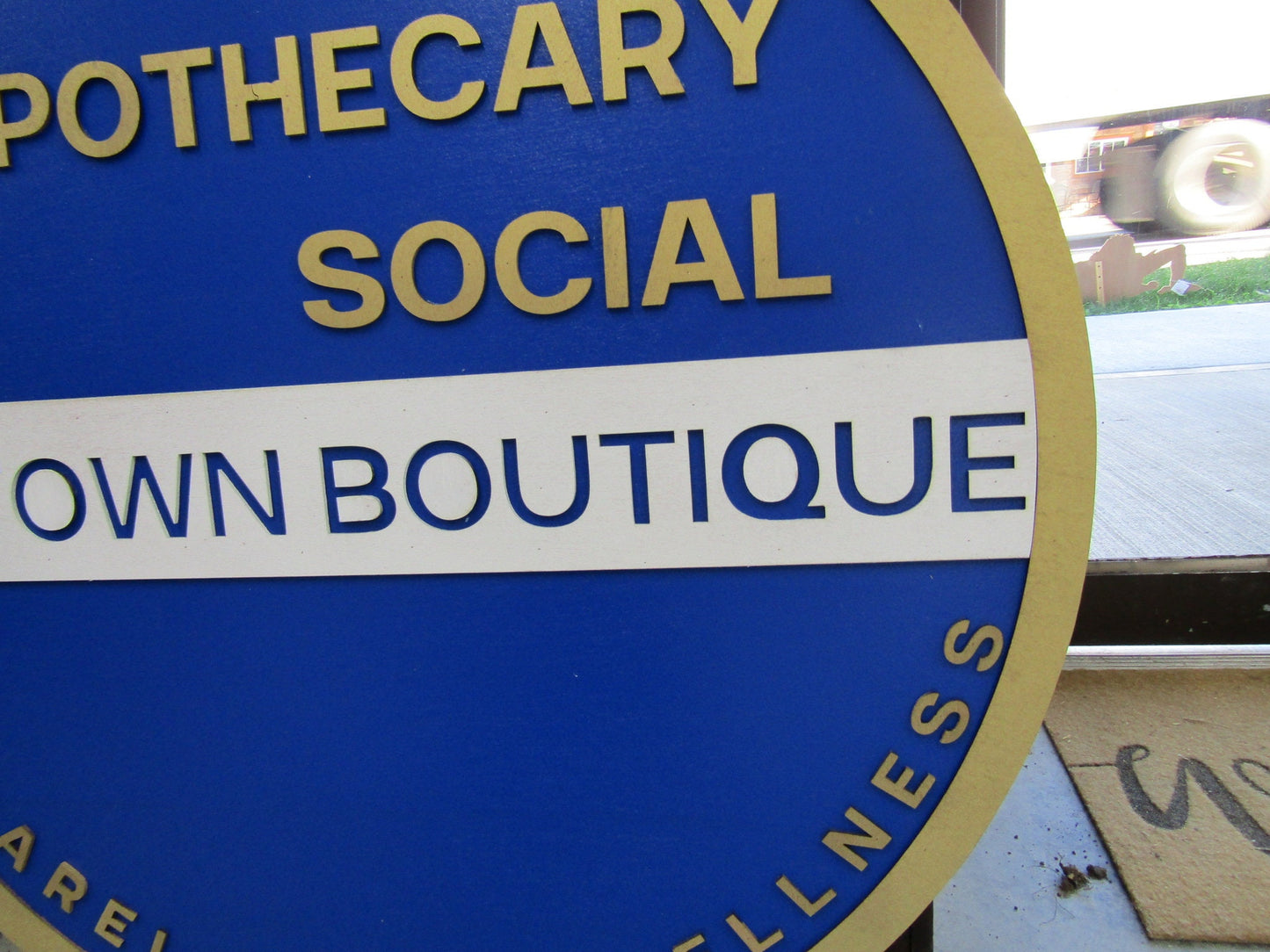 Custom Sign Round Business Uptown Boutique Social Commerical Signage Single Or Double Sided Made to Order Store Logo Circle Wooden Handmade