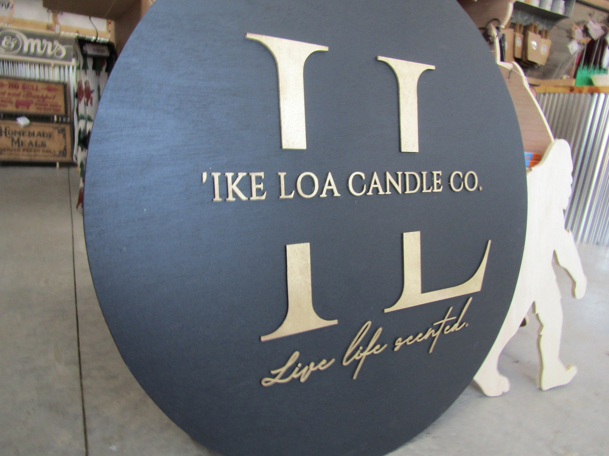 Custom Sign Round Candle Co Business Single Or Double Sided Made to Order Store Front Small Shop Logo Gold Circle Wooden Handmade