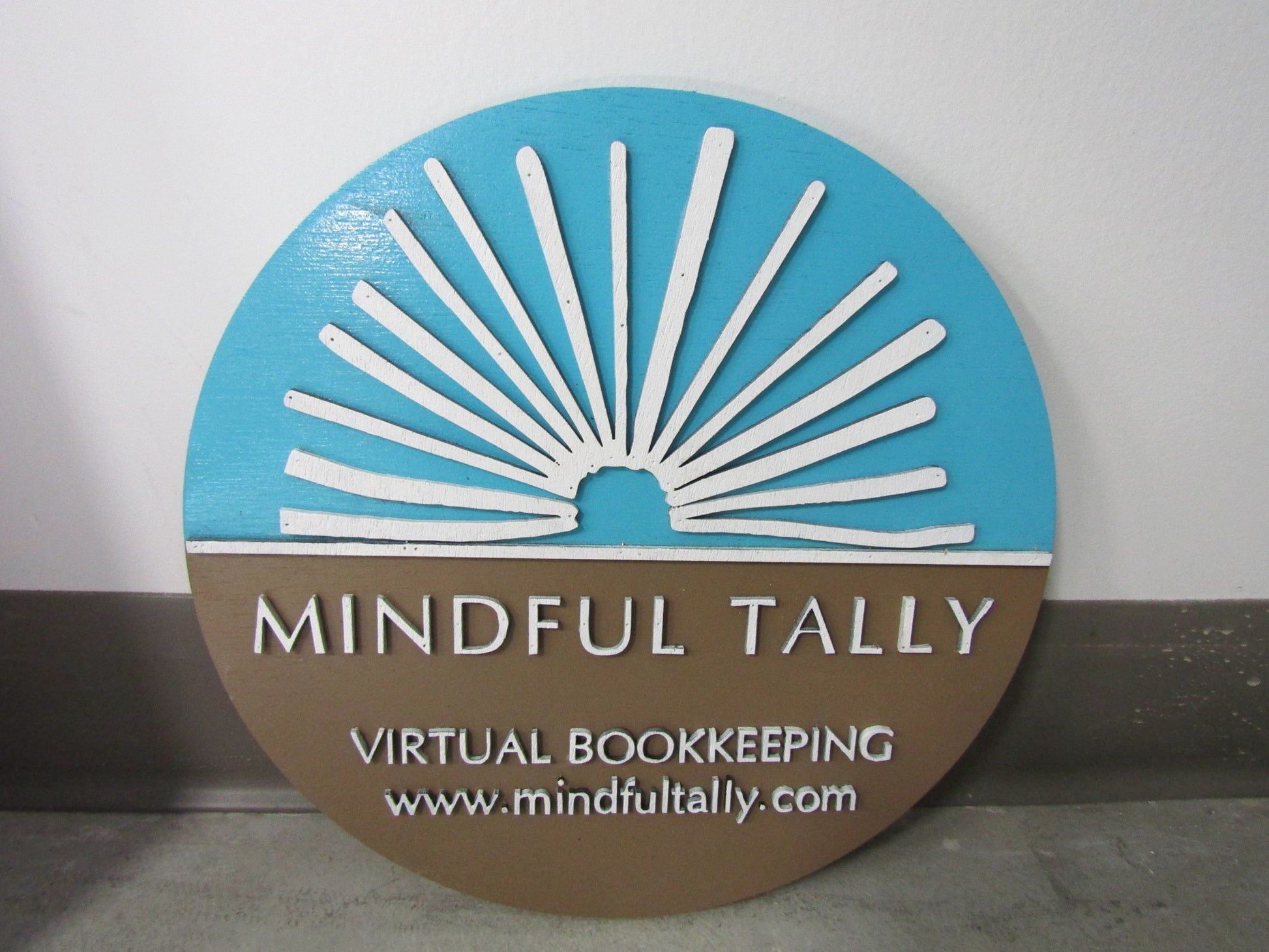 Custom Sign Round Business Natural Sunrays Bookkeeper Accountant Commerical Sign Single Or Double Sided Made to Order Store Wooden Handmade