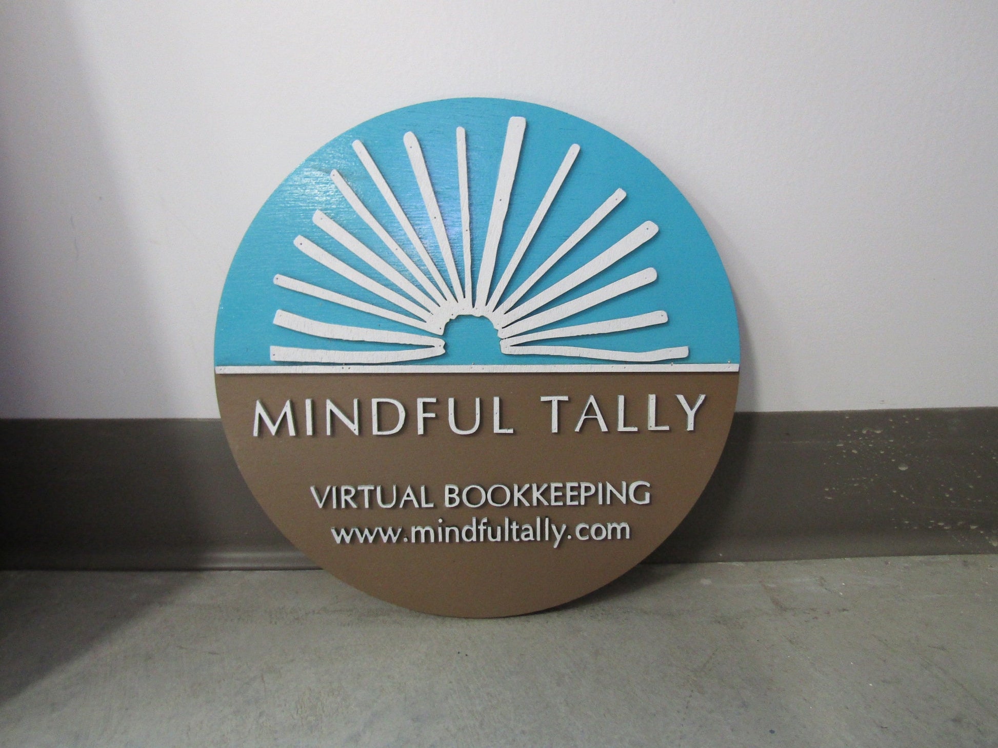 Custom Sign Round Business Natural Sunrays Bookkeeper Accountant Commerical Sign Single Or Double Sided Made to Order Store Wooden Handmade