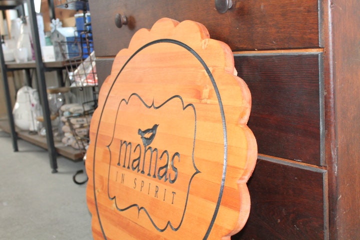 Wood Scalloped Carved Bird Engraved Color Filled Business Commerical Signage Your Logo Handmade Custom Oversized Pine Wood Round Sign