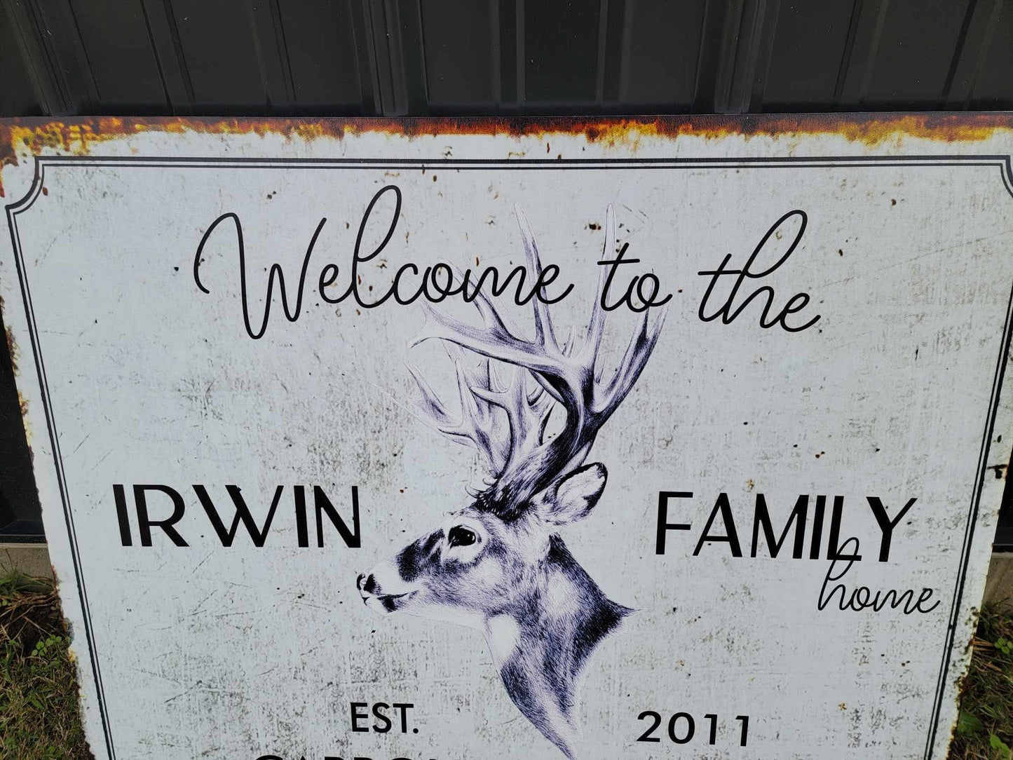 Custom Sign Printed Family Welcome Sign Deer Rustic Wood Unframed Buck Vintage Rectangle Lastname Personalized Porch