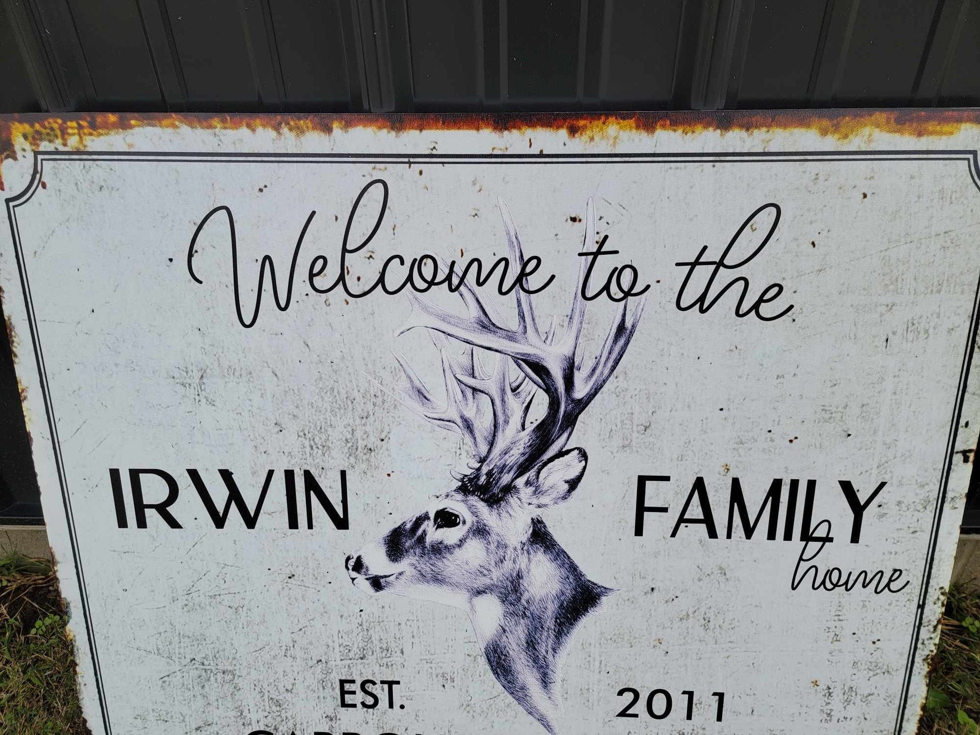Custom Sign Printed Family Welcome Sign Deer Rustic Wood Unframed Buck Vintage Rectangle Lastname Personalized Porch