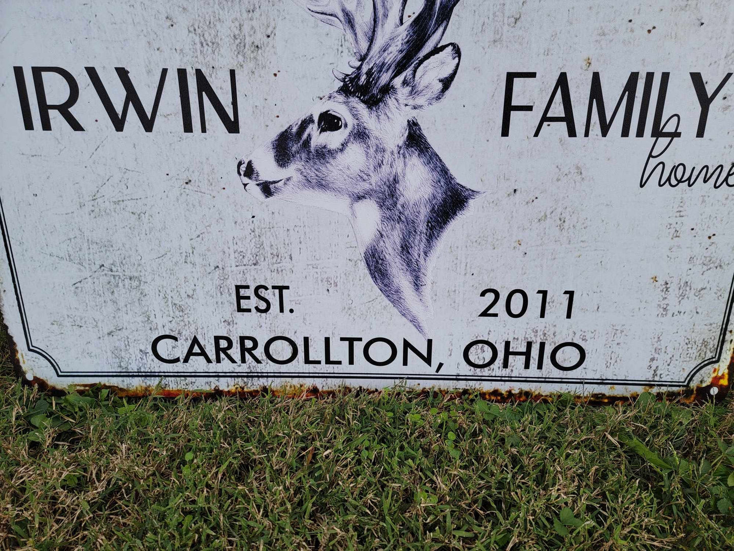 Custom Sign Printed Family Welcome Sign Deer Rustic Wood Unframed Buck Vintage Rectangle Lastname Personalized Porch