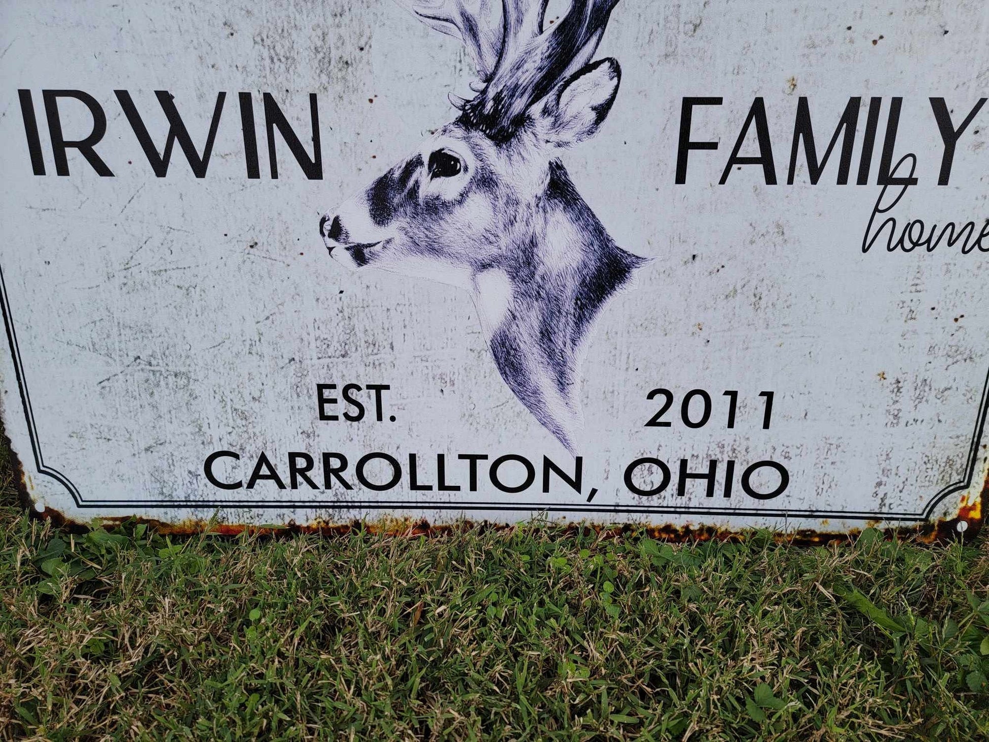 Custom Sign Printed Family Welcome Sign Deer Rustic Wood Unframed Buck Vintage Rectangle Lastname Personalized Porch
