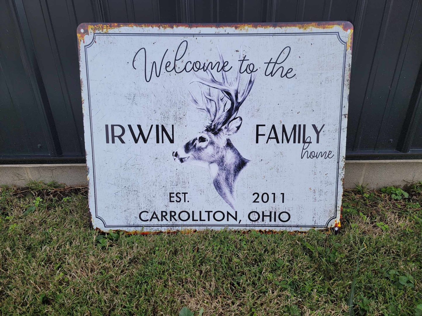 Custom Sign Printed Family Welcome Sign Deer Rustic Wood Unframed Buck Vintage Rectangle Lastname Personalized Porch