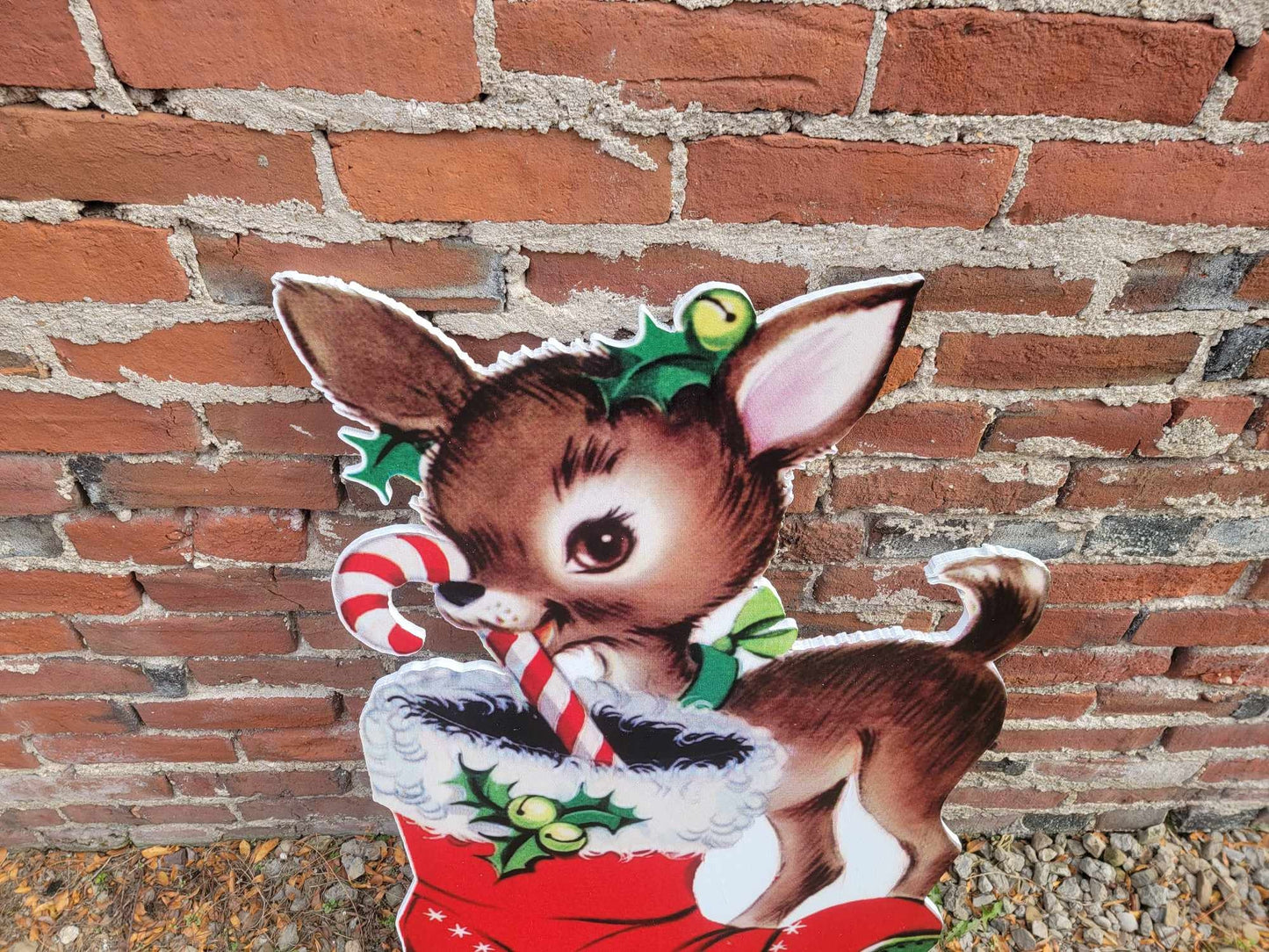 Vintage Yard Art PVC Reindeer Baby Santas boot Candy Cane Christmas Outdoor Weather Proof Printed image Yard Decor