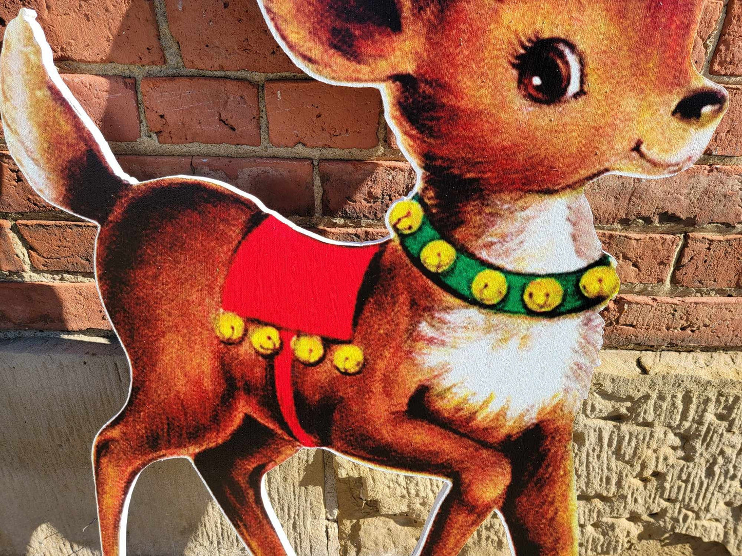 Vintage Yard Art PVC Reindeer Baby Holly Bells Yard Decor Christmas Outdoor Weather Proof Printed image Yard Decor