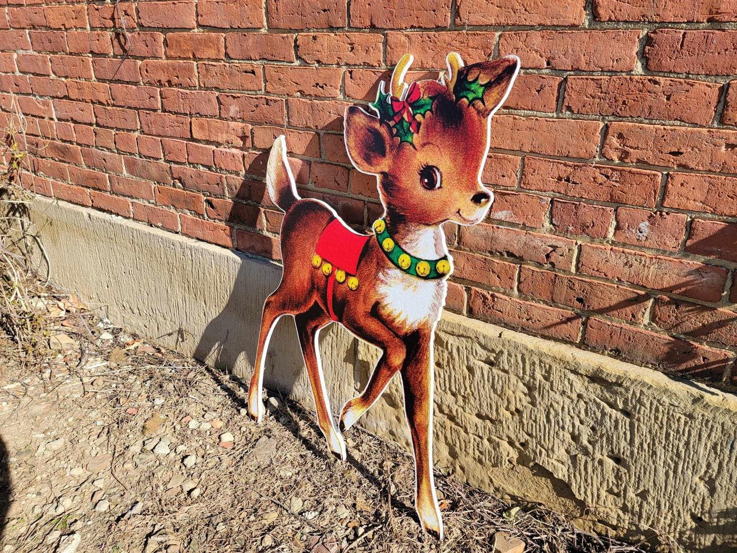 Vintage Yard Art PVC Reindeer Baby Holly Bells Yard Decor Christmas Outdoor Weather Proof Printed image Yard Decor