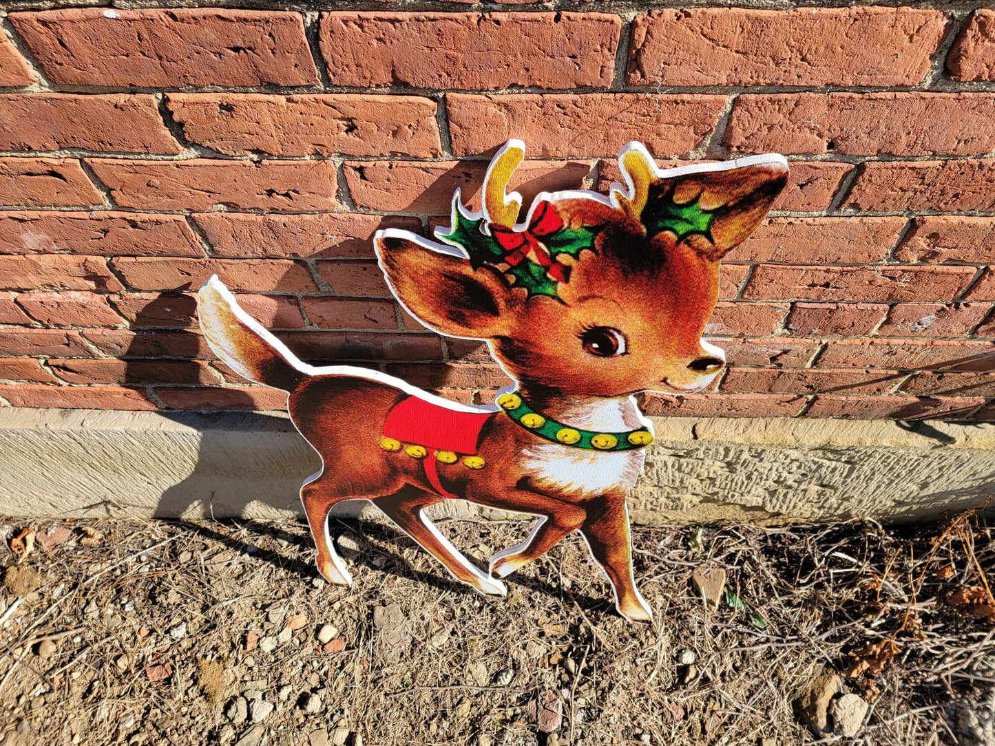 Vintage Yard Art PVC Reindeer Baby Holly Bells Yard Decor Christmas Outdoor Weather Proof Printed image Yard Decor