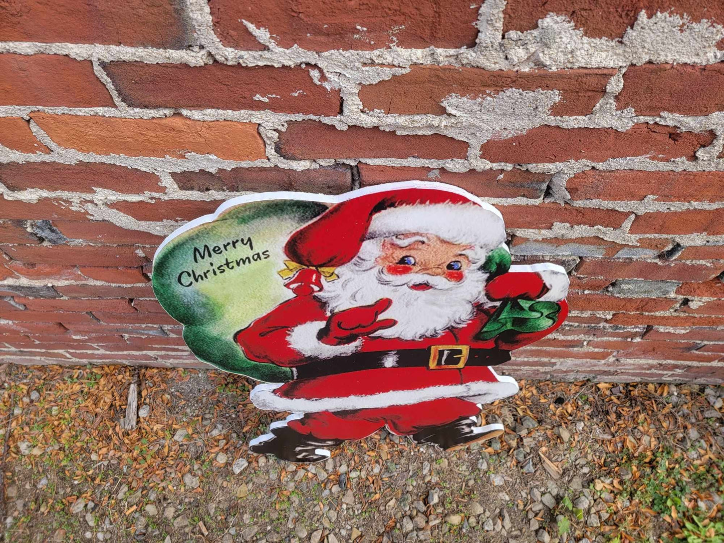 Vintage Yard Art PVC Winter Santa Merry Christmas Bag of Toys Yard Sign Decorations Yard Decor Christmas Outdoor Weatherproof Printed image