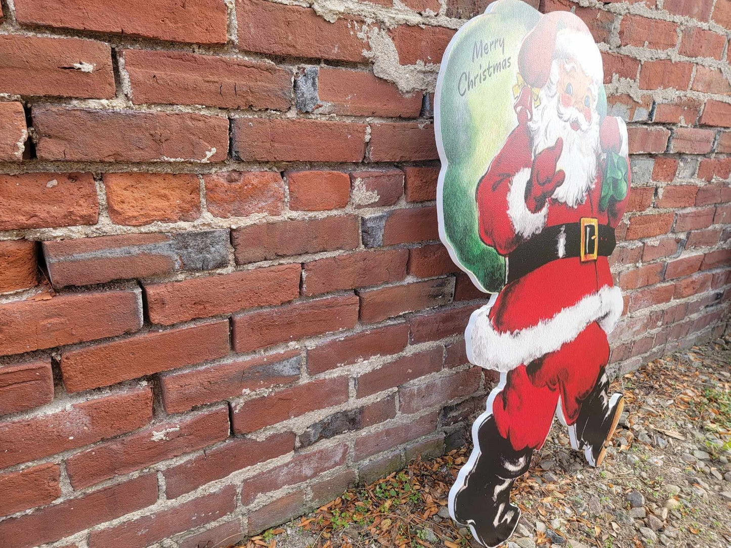 Vintage Yard Art PVC Winter Santa Merry Christmas Bag of Toys Yard Sign Decorations Yard Decor Christmas Outdoor Weatherproof Printed image