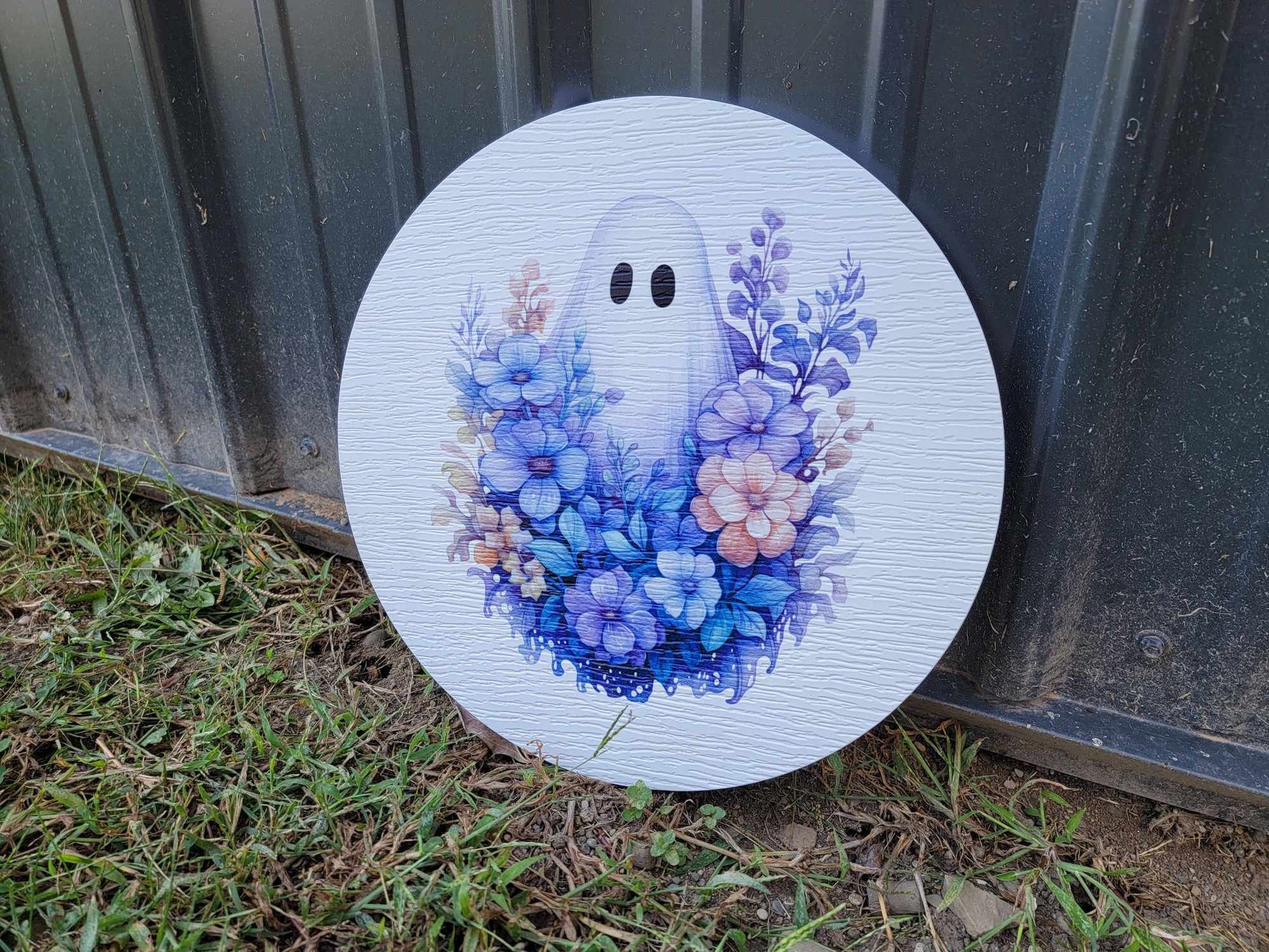 Purple Ghost Sign printed Pumkin Gourd Halloween Fall Porch Pumpkin Autumn Gourd PVC Weatherproof Ultraviolet Ink Doorhanger Outdoor Use