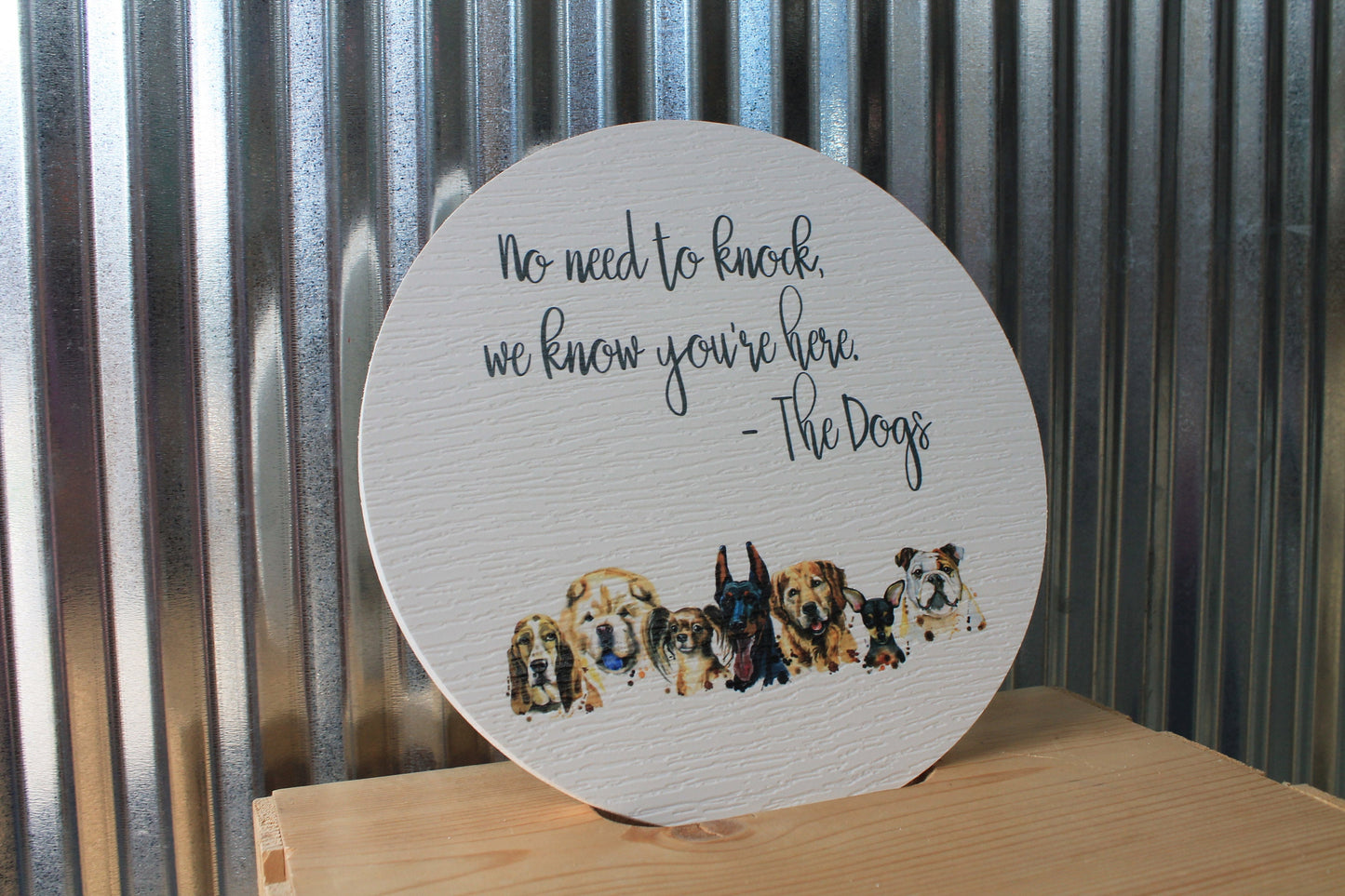 Door Sign Printed Sign No need to knock Dogs Dog Lover Pet Owner Soliciting PVC Outdoor Weatherproof Fadeproof Decor Sign for home