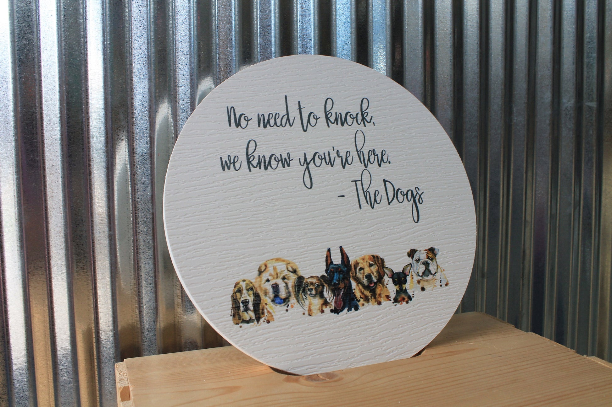 Door Sign Printed Sign No need to knock Dogs Dog Lover Pet Owner Soliciting PVC Outdoor Weatherproof Fadeproof Decor Sign for home