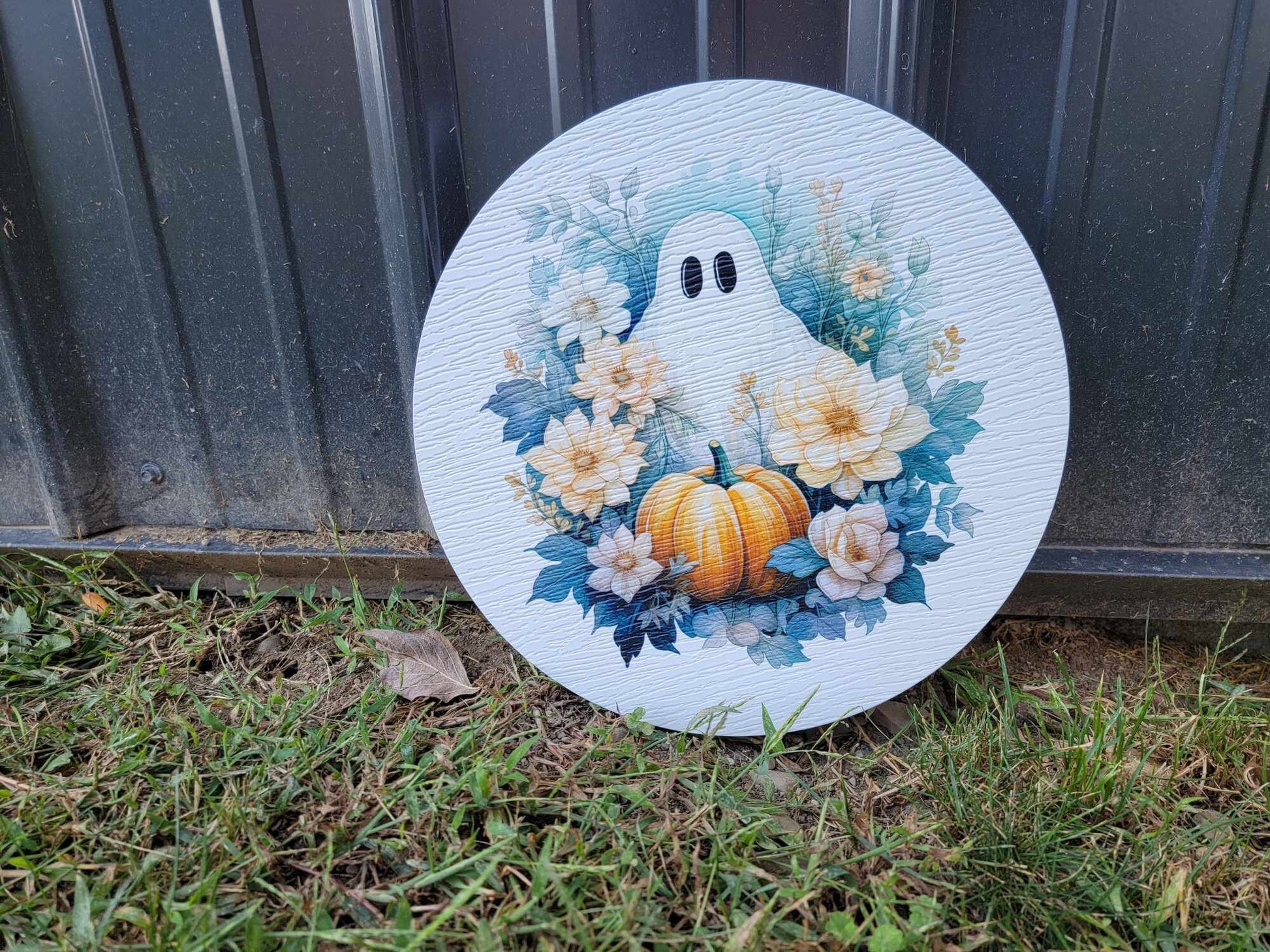 Ghost Sheet Green Sign printed Pumpkin Halloween Fall Porch Pumpkin Autumn Gourd PVC Weatherproof Ultraviolet Ink Doorhanger Outdoor Use