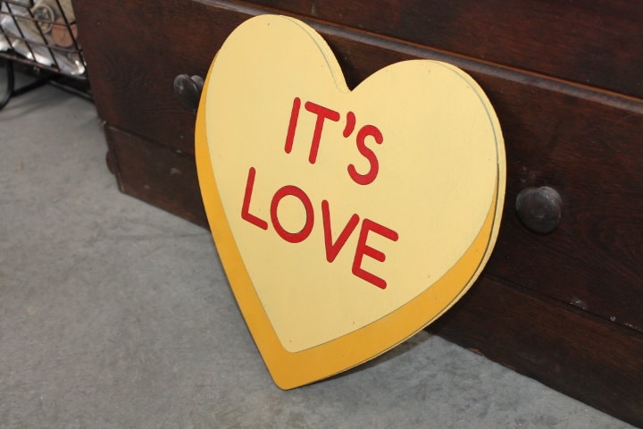 Wood Its Love Yellow Candy Conversation Heart Cutout Valentines Day Gift Photography Prop Handmade Homedecor Raised 3D Sign Wall Art
