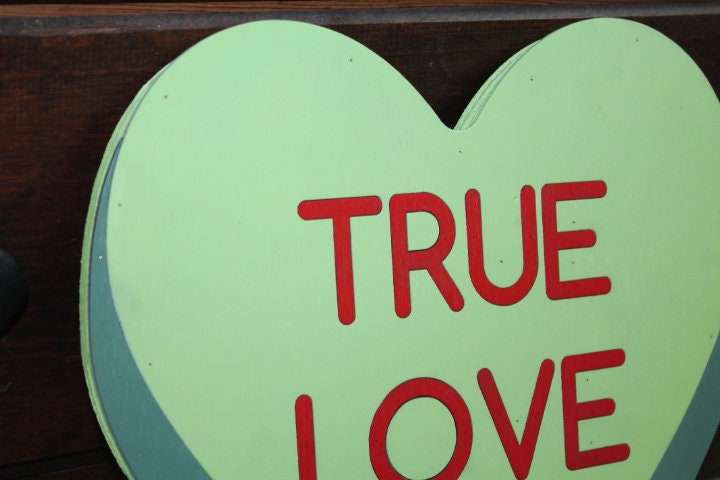 Candy Conversation Heart True Love Green Cutout Valentines Day Gift Photography Prop Handmade Homedecor Raised 3D Sign Wall Art