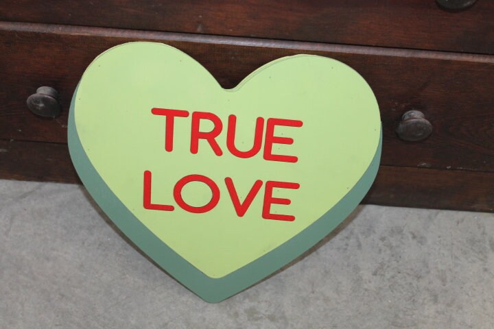 Candy Conversation Heart True Love Green Cutout Valentines Day Gift Photography Prop Handmade Homedecor Raised 3D Sign Wall Art