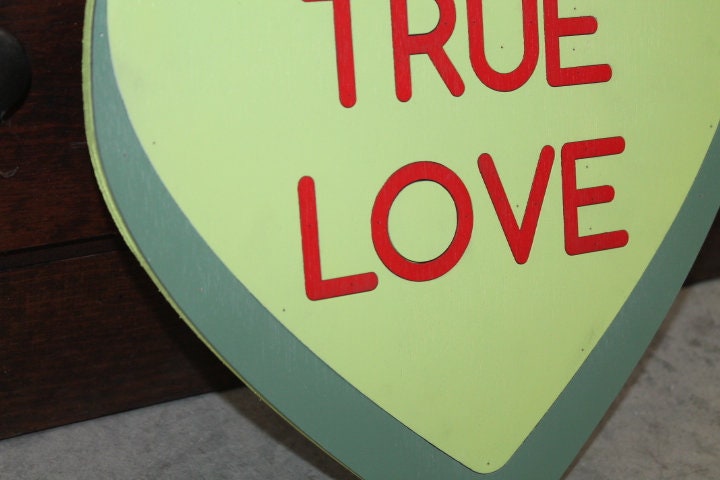 Candy Conversation Heart True Love Green Cutout Valentines Day Gift Photography Prop Handmade Homedecor Raised 3D Sign Wall Art
