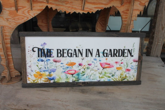 Garden Spring Decor Time Began in a garden Floral Colorful Bright Inspiring Uplifting Text 3D Raised Text Wall Decoration Primitive Rustic