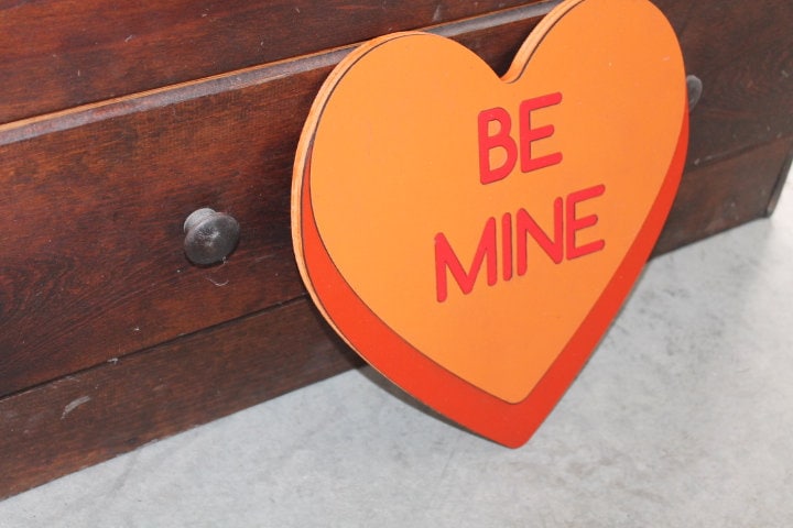 Be Mine Orange Candy Conversation Heart Cutout Valentines Day Gift Photography Prop Handmade Homedecor Raised 3D Sign Wall Art