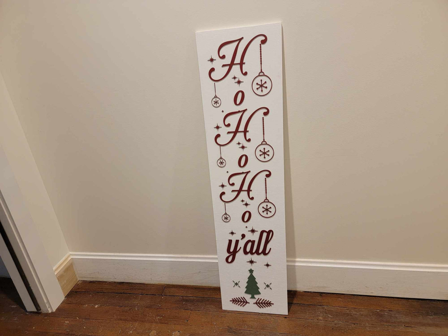 Merry Christmas Yall Ho Ho Ho Farmhouse Porch Leaner Step Door Sign 3D Handmade Winter Unframed Red and Green Country Southern