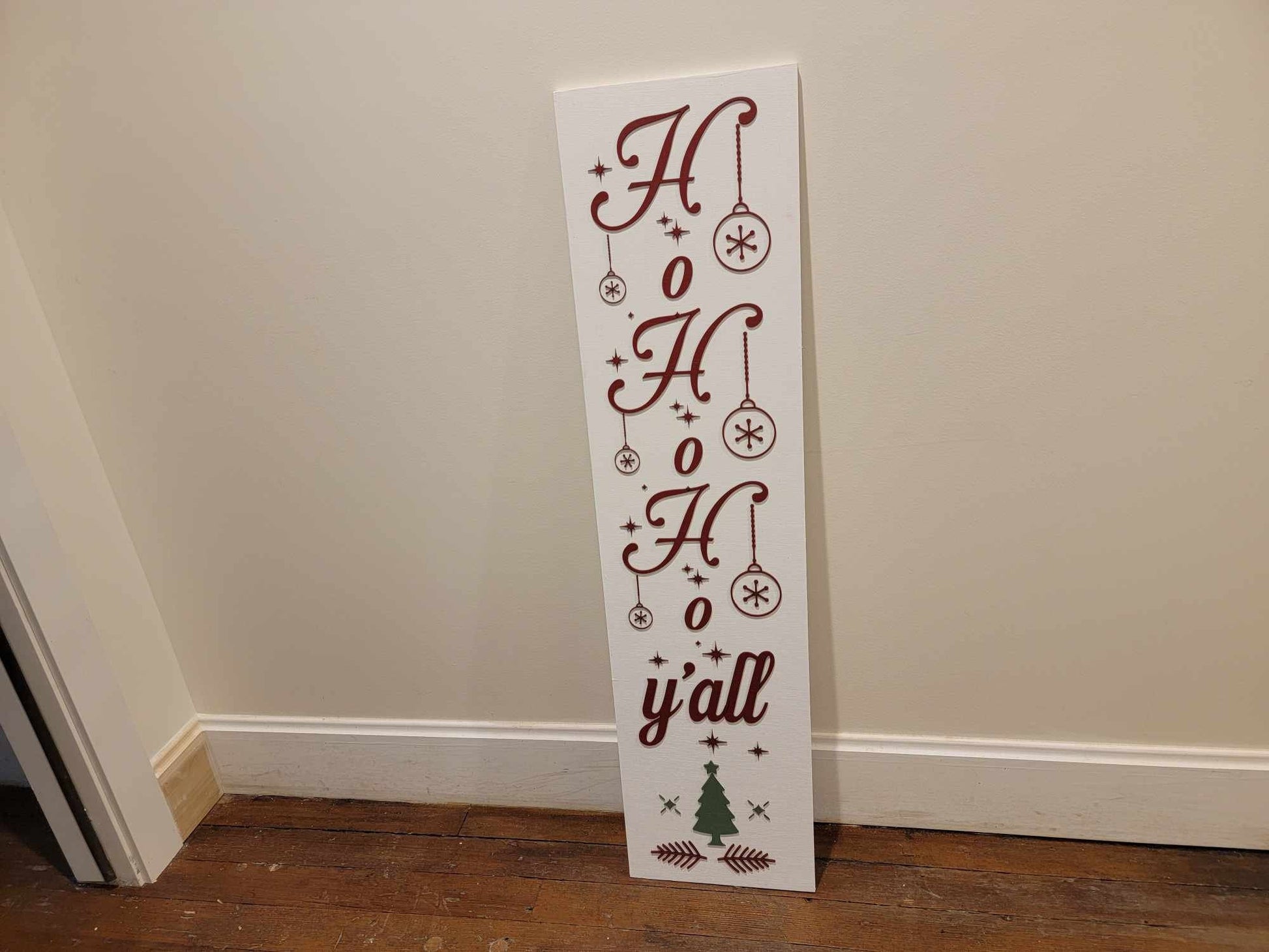 Merry Christmas Yall Ho Ho Ho Farmhouse Porch Leaner Step Door Sign 3D Handmade Winter Unframed Red and Green Country Southern