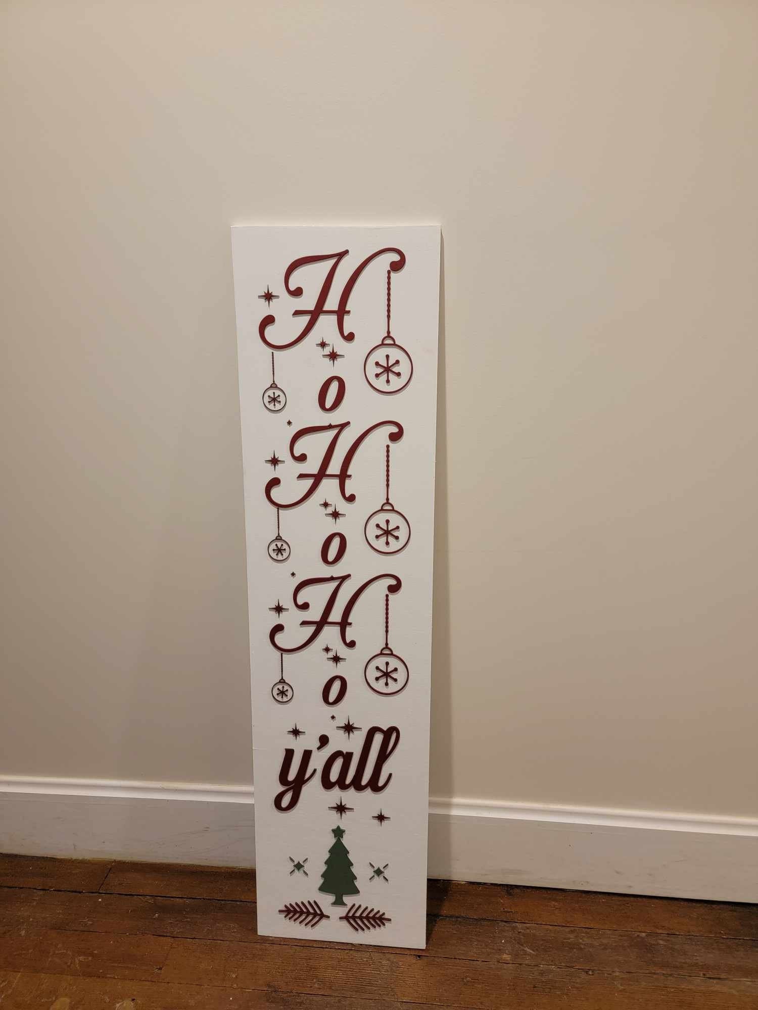 Merry Christmas Yall Ho Ho Ho Farmhouse Porch Leaner Step Door Sign 3D Handmade Winter Unframed Red and Green Country Southern