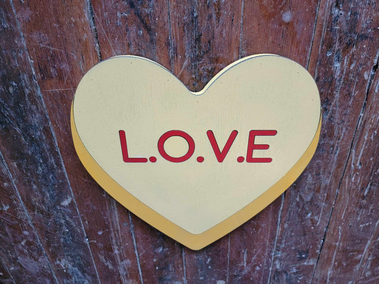 Wooden heart Yellow L.o.v.e Candy Conversation Heart Cutout Valentines Day Gift Photography Prop Handmade Homedecor Raised 3D Sign Wall Art