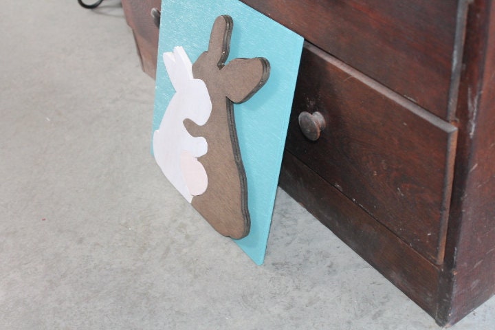 Bunny Rabbit Heart Blue Pink Family of 3 Handmade Family Easter Spring Nursery Decor 3D Raised Text Wall Décor Decoration Travel Primitive