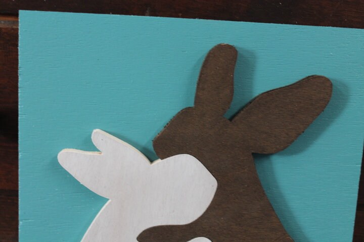 Bunny Rabbit Heart Blue Pink Family of 3 Handmade Family Easter Spring Nursery Decor 3D Raised Text Wall Décor Decoration Travel Primitive