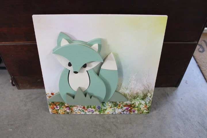 Woodland Fox Floral Teal Kit Color Baby Gift Girls Room Handmade Spring Nursery Decor 3D Raised Text Wall Décor Decoration Primitive