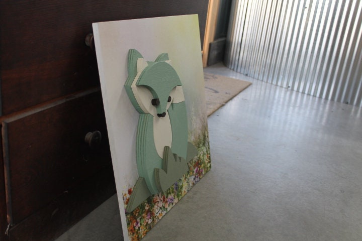 Woodland Fox Floral Teal Kit Color Baby Gift Girls Room Handmade Spring Nursery Decor 3D Raised Text Wall Décor Decoration Primitive