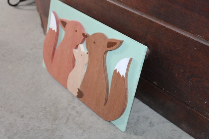 Fox Family Kit Mom Dad Spring Woodland Sweet Baby Shower Gift Nursery Handmade 3D Raised Layered Wall Decoration Primitive Rustic