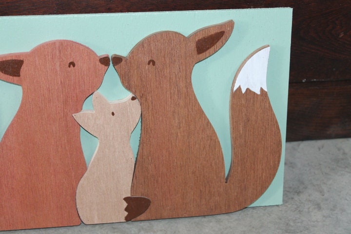 Fox Family Kit Mom Dad Spring Woodland Sweet Baby Shower Gift Nursery Handmade 3D Raised Layered Wall Decoration Primitive Rustic