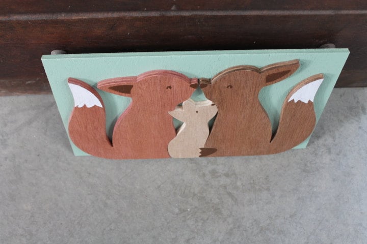 Fox Family Kit Mom Dad Spring Woodland Sweet Baby Shower Gift Nursery Handmade 3D Raised Layered Wall Decoration Primitive Rustic