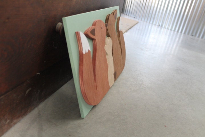 Fox Family Kit Mom Dad Spring Woodland Sweet Baby Shower Gift Nursery Handmade 3D Raised Layered Wall Decoration Primitive Rustic