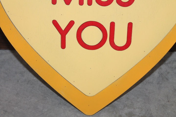 Wooden Miss You Yellow Candy Conversation Heart Cutout Valentines Day Gift Photography Prop Handmade Homedecor Raised 3D Sign Wall Art