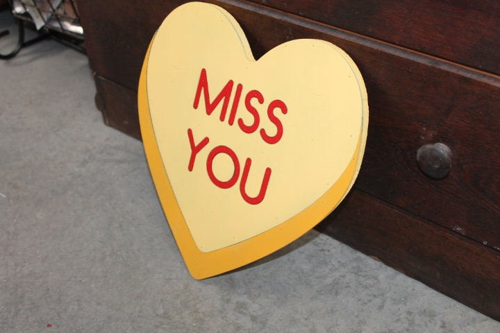 Wooden Miss You Yellow Candy Conversation Heart Cutout Valentines Day Gift Photography Prop Handmade Homedecor Raised 3D Sign Wall Art