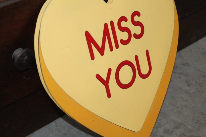 Wooden Miss You Yellow Candy Conversation Heart Cutout Valentines Day Gift Photography Prop Handmade Homedecor Raised 3D Sign Wall Art