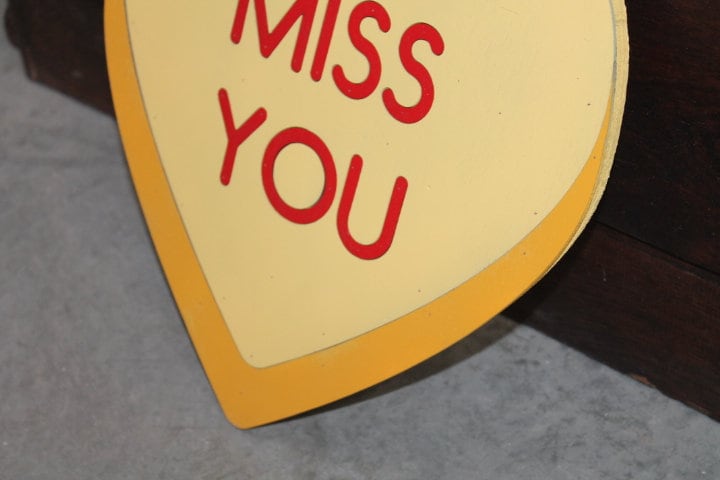 Wooden Miss You Yellow Candy Conversation Heart Cutout Valentines Day Gift Photography Prop Handmade Homedecor Raised 3D Sign Wall Art