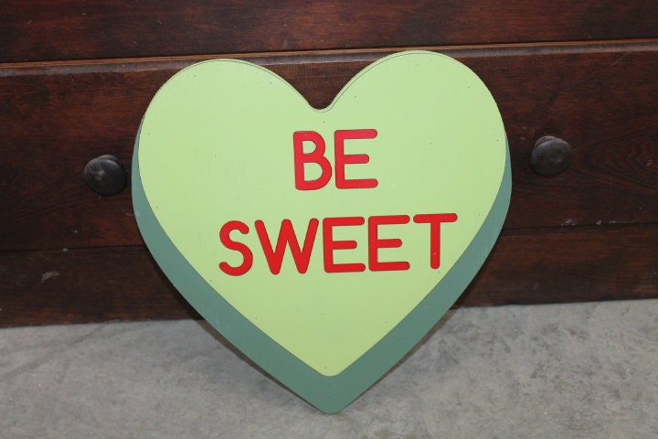 Wooden Be Sweet Green Candy Conversation Heart Cutout Valentines Day Gift Photography Prop Handmade Homedecor Raised 3D Sign Wall Art